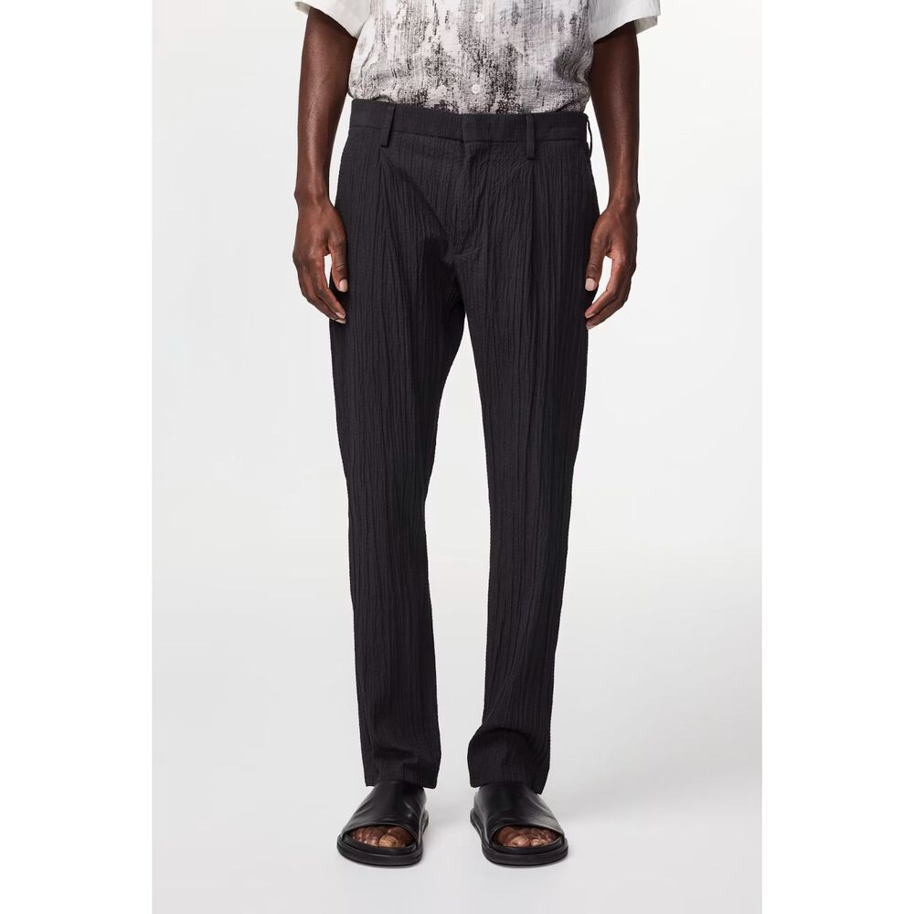 NN07 Pants Mens Size 30x32 Black Pleated Seersucker Trousers BILL $250
